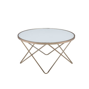 English Elm Brielle Geometric Metal Base Round Coffee Table with Frosted Glass Top for Glam Living Rooms B062P581119