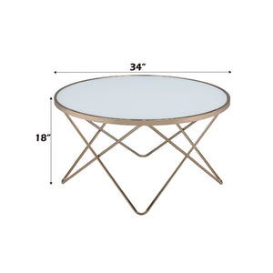 English Elm Brielle Geometric Metal Base Round Coffee Table with Frosted Glass Top for Glam Living Rooms B062P581119