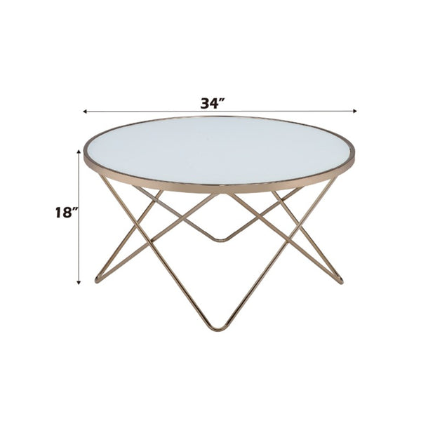 English Elm Brielle Geometric Metal Base Round Coffee Table with Frosted Glass Top for Glam Living Rooms B062P581119