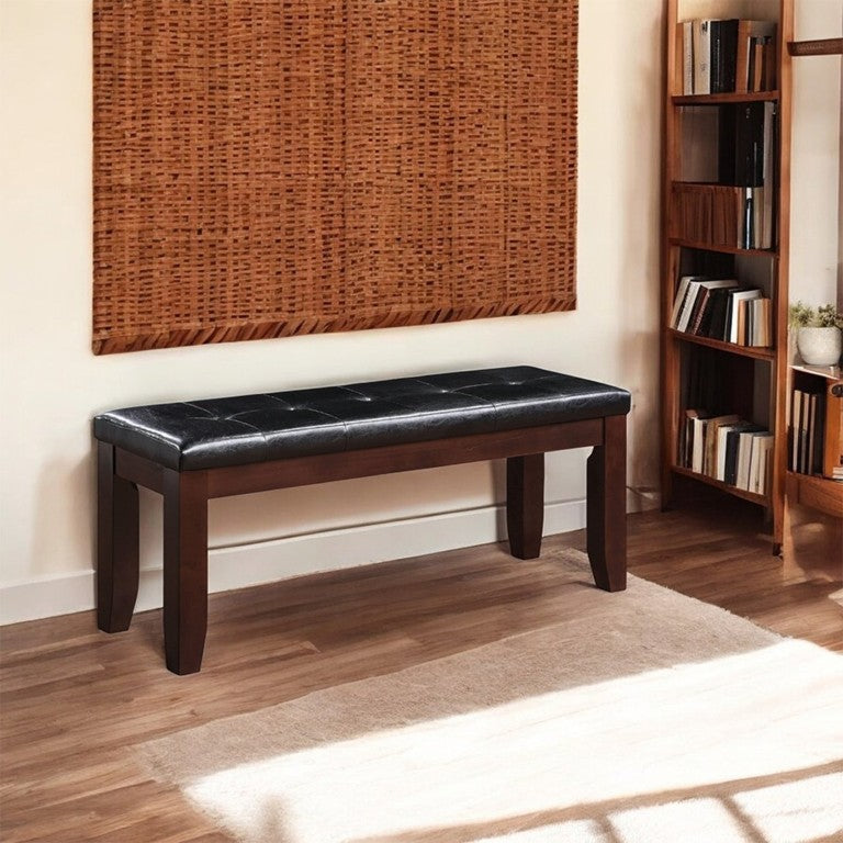 English Elm Kingsford Tufted Rubberwood Bench Cherry Finish Black Faux Leather Entryway Seat B062P581132