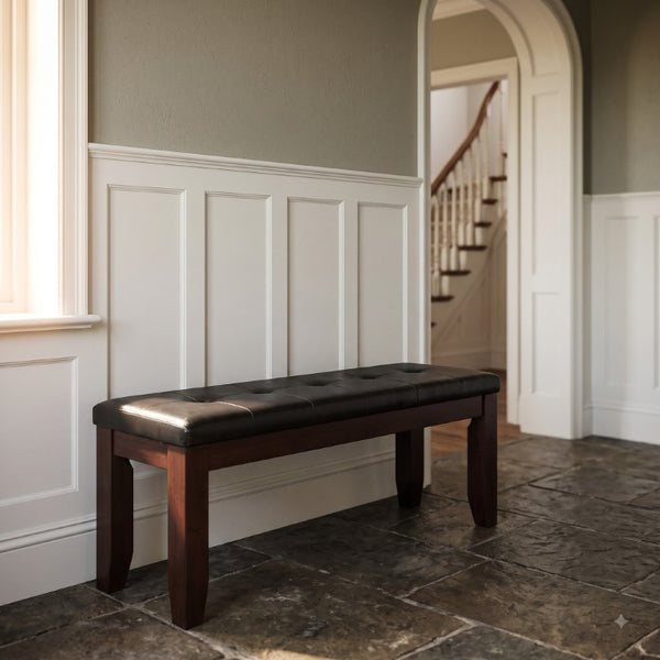 English Elm Kingsford Tufted Rubberwood Bench Cherry Finish Black Faux Leather Entryway Seat B062P581132