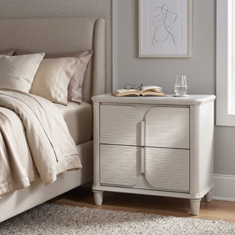 English Elm Lumina Pearl White Nightstand with Wave Drawer Fronts for Modern Bedroom Storage B062P581135
