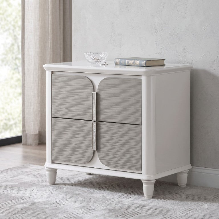 English Elm Lumina Pearl White Nightstand with Wave Drawer Fronts for Modern Bedroom Storage B062P581135