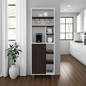 English Elm White Walnut Two Tone Tall Coffee Station Cabinet with Open Shelves and Mug Hooks White+Walnut 23.6 L x 15.7 W x 70.9 H B062P587719