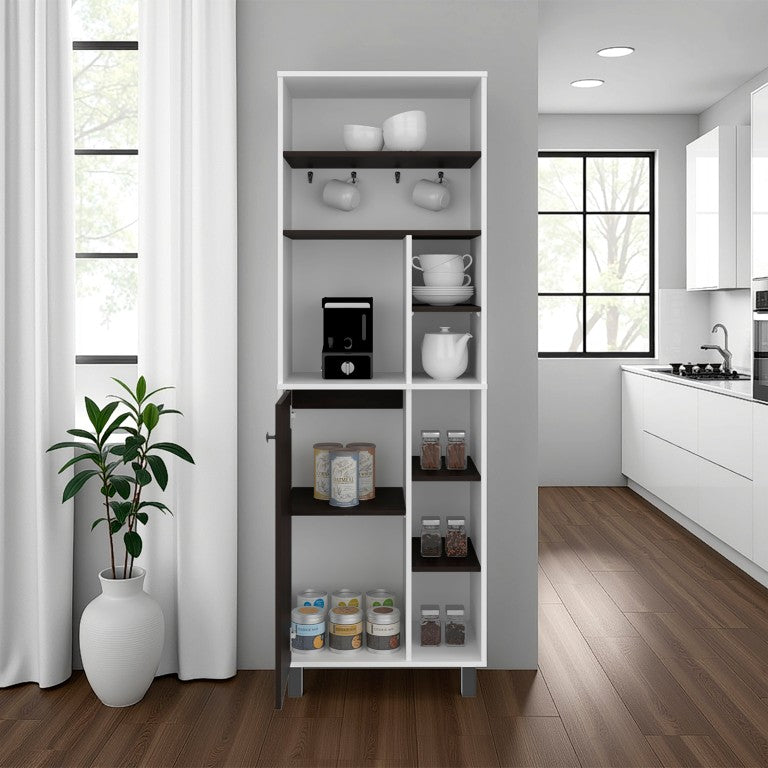 English Elm White Walnut Two Tone Tall Coffee Station Cabinet with Open Shelves and Mug Hooks White+Walnut 23.6 L x 15.7 W x 70.9 H B062P587719