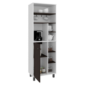 English Elm White Walnut Two Tone Tall Coffee Station Cabinet with Open Shelves and Mug Hooks White+Walnut 23.6 L x 15.7 W x 70.9 H B062P587719