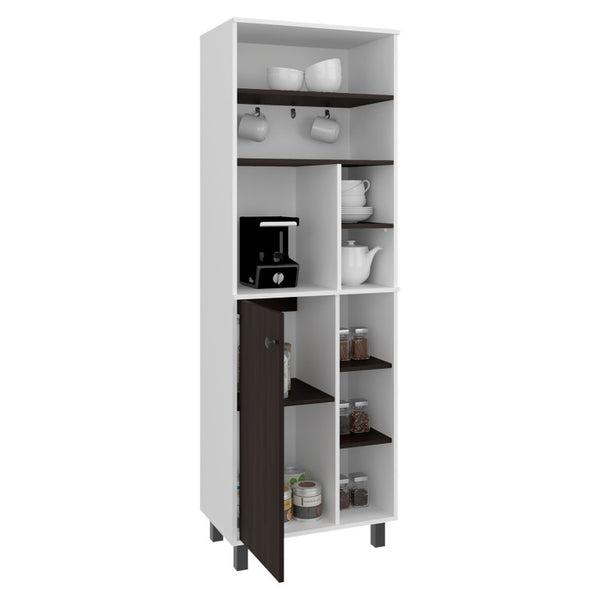 English Elm White Walnut Two Tone Tall Coffee Station Cabinet with Open Shelves and Mug Hooks White+Walnut 23.6 L x 15.7 W x 70.9 H B062P587719