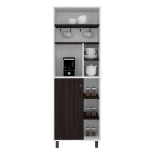 English Elm White Walnut Two Tone Tall Coffee Station Cabinet with Open Shelves and Mug Hooks White+Walnut 23.6 L x 15.7 W x 70.9 H B062P587719