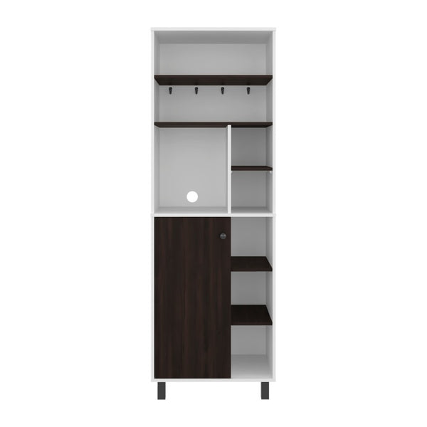 English Elm White Walnut Two Tone Tall Coffee Station Cabinet with Open Shelves and Mug Hooks White+Walnut 23.6 L x 15.7 W x 70.9 H B062P587719