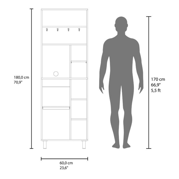 English Elm White Walnut Two Tone Tall Coffee Station Cabinet with Open Shelves and Mug Hooks White+Walnut 23.6 L x 15.7 W x 70.9 H B062P587719