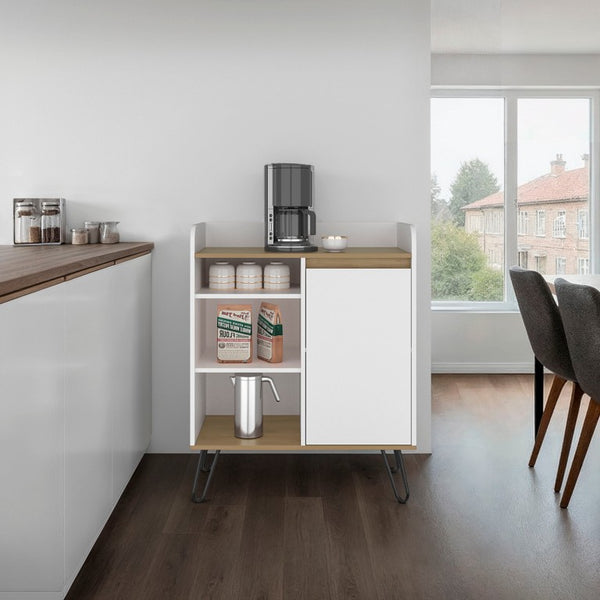 English Elm White Walnut Two Tone Tall Coffee Station Cabinet with Open Shelves and Mug Hooks White+Oak 31.5 L x 15.9 W x 39.1 H B062P587720