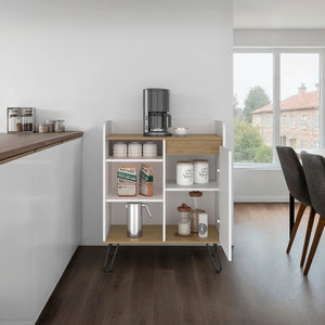 English Elm White Walnut Two Tone Tall Coffee Station Cabinet with Open Shelves and Mug Hooks White+Oak 31.5 L x 15.9 W x 39.1 H B062P587720