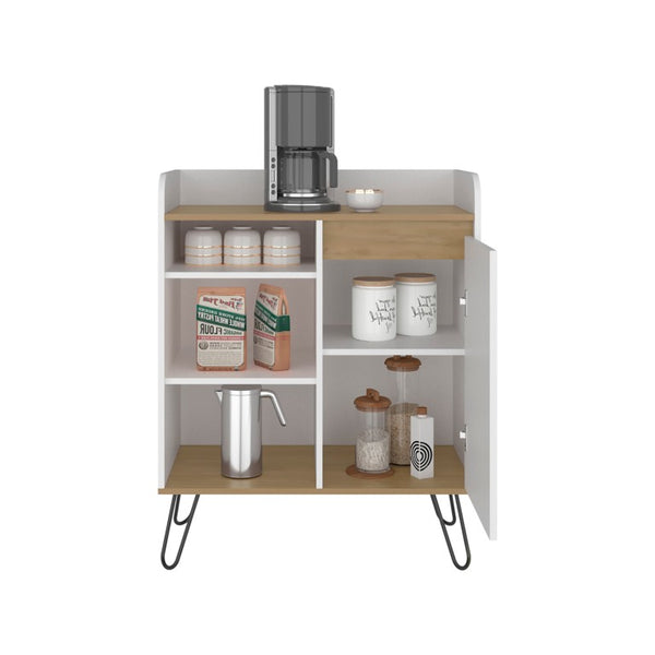 English Elm White Walnut Two Tone Tall Coffee Station Cabinet with Open Shelves and Mug Hooks White+Oak 31.5 L x 15.9 W x 39.1 H B062P587720