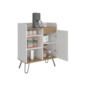 English Elm White Walnut Two Tone Tall Coffee Station Cabinet with Open Shelves and Mug Hooks White+Oak 31.5 L x 15.9 W x 39.1 H B062P587720