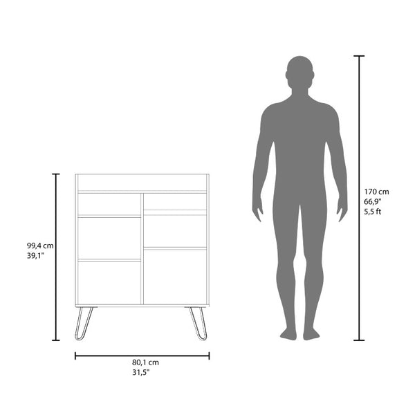 English Elm White Walnut Two Tone Tall Coffee Station Cabinet with Open Shelves and Mug Hooks White+Oak 31.5 L x 15.9 W x 39.1 H B062P587720