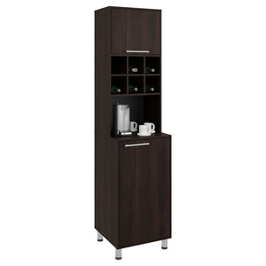 English Elm Stained Walnut Tall Pantry Cabinet with Open Bottle Cubbies for Kitchen Storage B062P587723