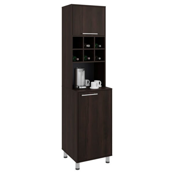 English Elm Stained Walnut Tall Pantry Cabinet with Open Bottle Cubbies for Kitchen Storage B062P587723