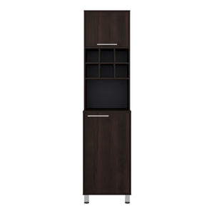 English Elm Stained Walnut Tall Pantry Cabinet with Open Bottle Cubbies for Kitchen Storage B062P587723