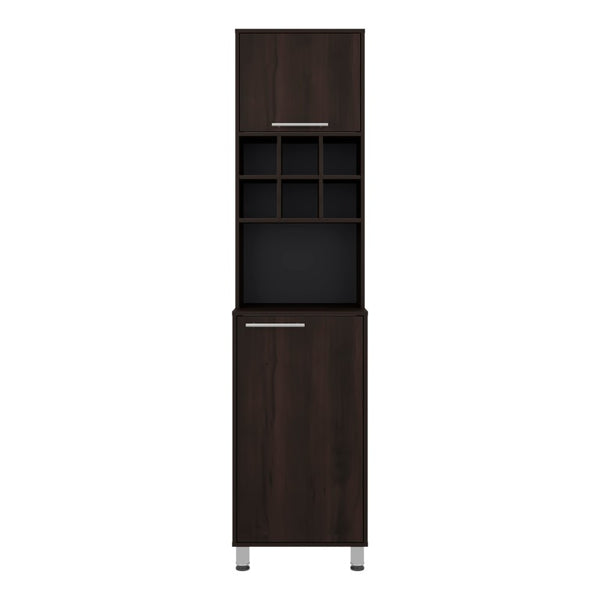 English Elm Stained Walnut Tall Pantry Cabinet with Open Bottle Cubbies for Kitchen Storage B062P587723