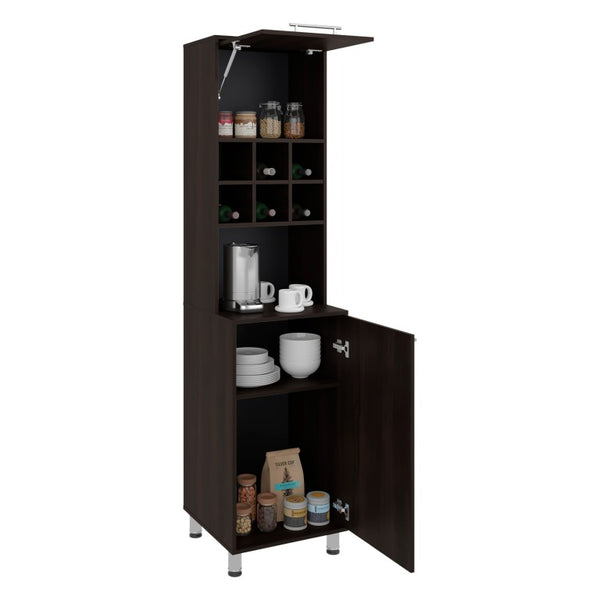 English Elm Stained Walnut Tall Pantry Cabinet with Open Bottle Cubbies for Kitchen Storage B062P587723