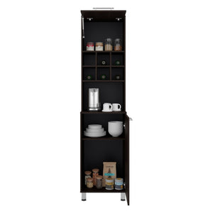 English Elm Stained Walnut Tall Pantry Cabinet with Open Bottle Cubbies for Kitchen Storage B062P587723