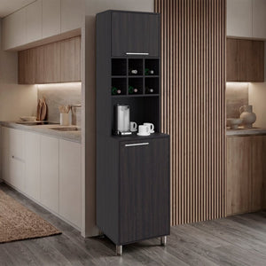 English Elm Wenge Finish Tall Kitchen Pantry with Open Wine Cubbies and Concealed Storage Cabinet B062P587724