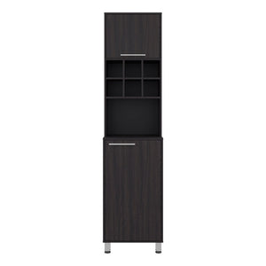 English Elm Wenge Finish Tall Kitchen Pantry with Open Wine Cubbies and Concealed Storage Cabinet B062P587724