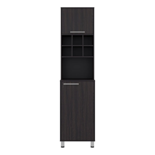 English Elm Wenge Finish Tall Kitchen Pantry with Open Wine Cubbies and Concealed Storage Cabinet B062P587724