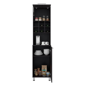 English Elm Wenge Finish Tall Kitchen Pantry with Open Wine Cubbies and Concealed Storage Cabinet B062P587724