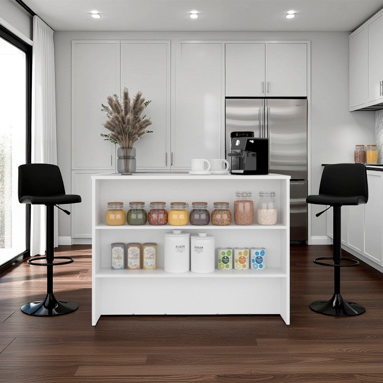English Elm White Melamine Kitchen Island with Open Shelving for Modern Farmhouse Prep Zones White 47.2 L x 23.6 W x 35.4 H B062P587726