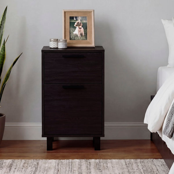 English Elm Wenge Finish 2-Drawer Nightstand with Soft-Close Storage and Elevated Contemporary Base B062P587749