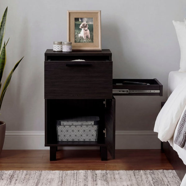 English Elm Wenge Finish 2-Drawer Nightstand with Soft-Close Storage and Elevated Contemporary Base B062P587749
