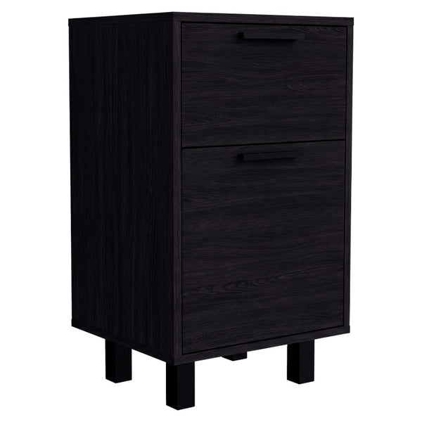 English Elm Wenge Finish 2-Drawer Nightstand with Soft-Close Storage and Elevated Contemporary Base B062P587749
