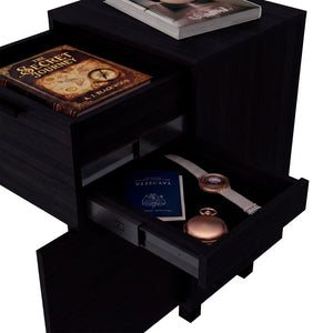 English Elm Wenge Finish 2-Drawer Nightstand with Soft-Close Storage and Elevated Contemporary Base B062P587749
