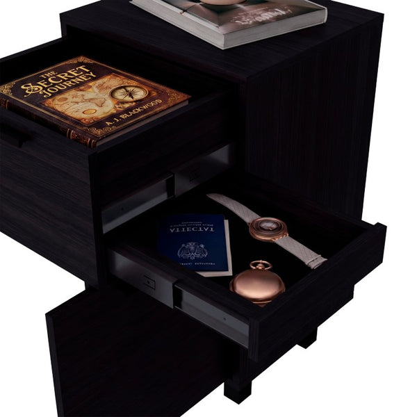 English Elm Wenge Finish 2-Drawer Nightstand with Soft-Close Storage and Elevated Contemporary Base B062P587749