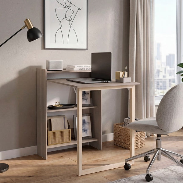 English Elm Bardolino Foldable Writing Desk with Open Shelving for Small Home Offices B062P587751