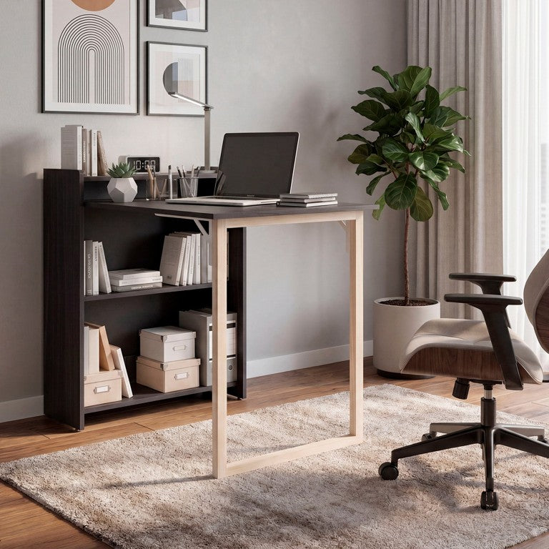 English Elm Wenge Finish Folding Writing Desk with Open Shelving for Small Spaces and Apartments B062P587753