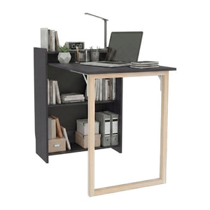 English Elm Wenge Finish Folding Writing Desk with Open Shelving for Small Spaces and Apartments B062P587753