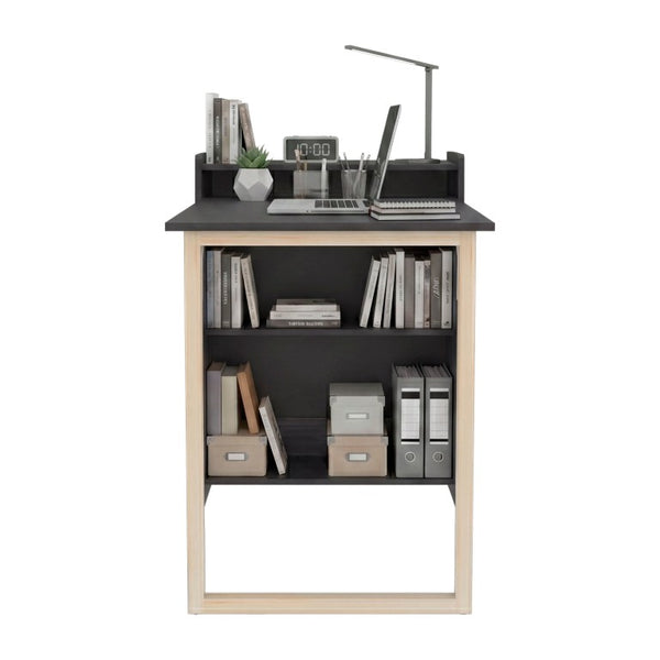 English Elm Wenge Finish Folding Writing Desk with Open Shelving for Small Spaces and Apartments B062P587753