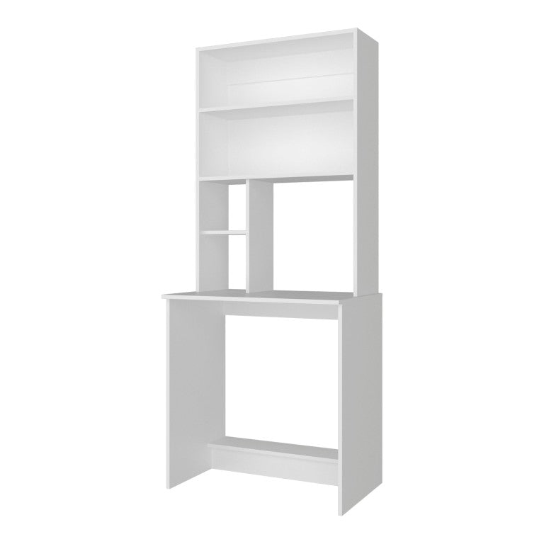 English Elm White Hutch Desk with Tiered Shelves for Small Home Offices and Study Nooks B062P587754
