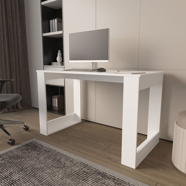 English Elm White Melamine Writing Desk with Spacious Surface for Home Office or Bedroom Study B062P587755