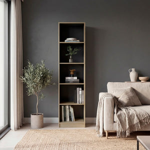 English Elm Wenge Two-Tone Tall Bookcase with Five Open Shelves for Modern Living Spaces B062P587956