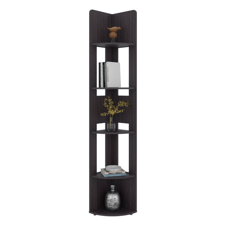 English Elm Wenge Five Tier Corner Bookcase Slim Vertical Storage for Office or Living Room B062P587961