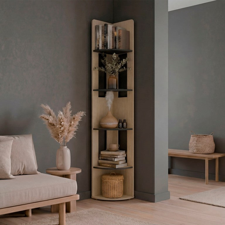 English Elm Cartagena Two-Tone Wenge Tall Corner Bookcase Five Open Shelves for Modern Spaces B062P587962