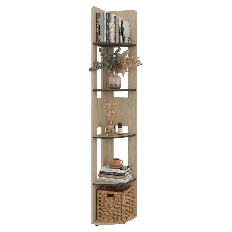English Elm Cartagena Two-Tone Wenge Tall Corner Bookcase Five Open Shelves for Modern Spaces B062P587962