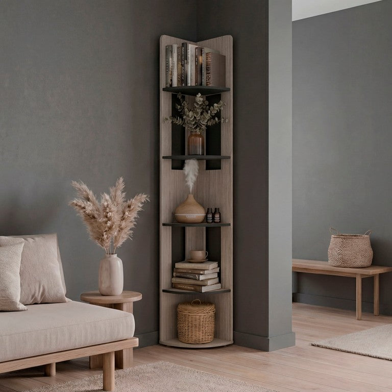 English Elm Positano Two-Tone Wenge Five-Tier Corner Bookcase for Contemporary Living Spaces B062P587963