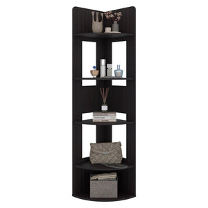 English Elm Wenge Corner Bookcase Five Open Tiers Slim Vertical Storage for Modern Interiors B062P587964