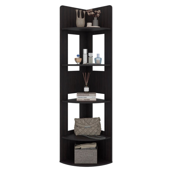 English Elm Wenge Corner Bookcase Five Open Tiers Slim Vertical Storage for Modern Interiors B062P587964