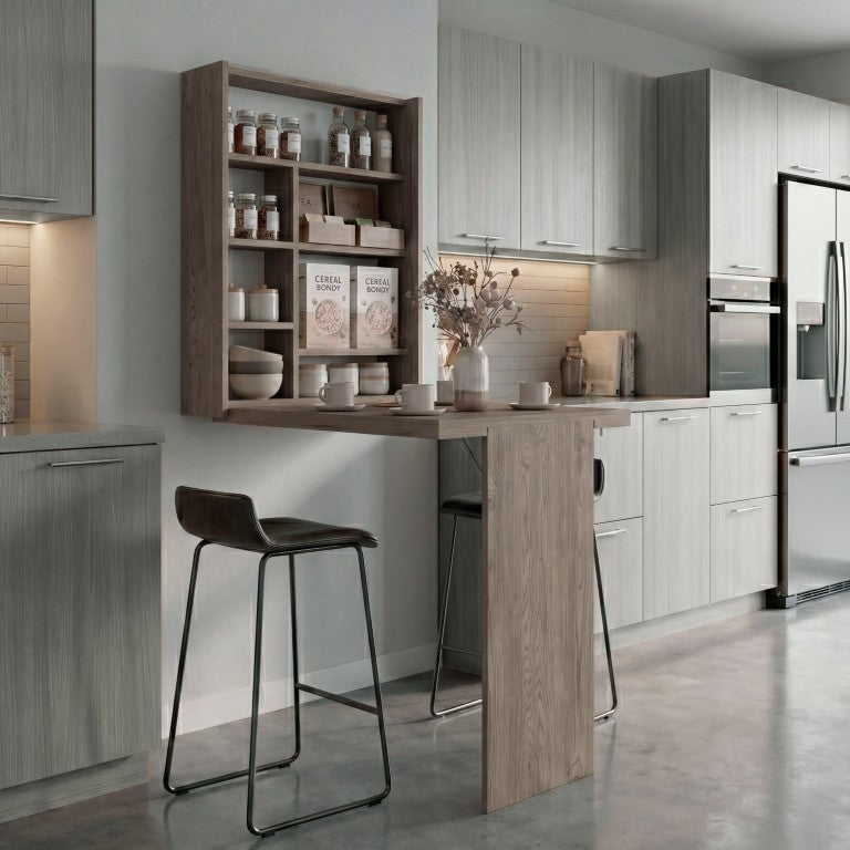 English Elm Cannoli Floating Wall Bar Cabinet with Fold Down Serving Counter for Small Spaces B062P587982