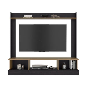 English Elm Wenge Two-Tone Oak Tall Media Console with Open Shelves and Hidden Cabinet Storage B062P587985
